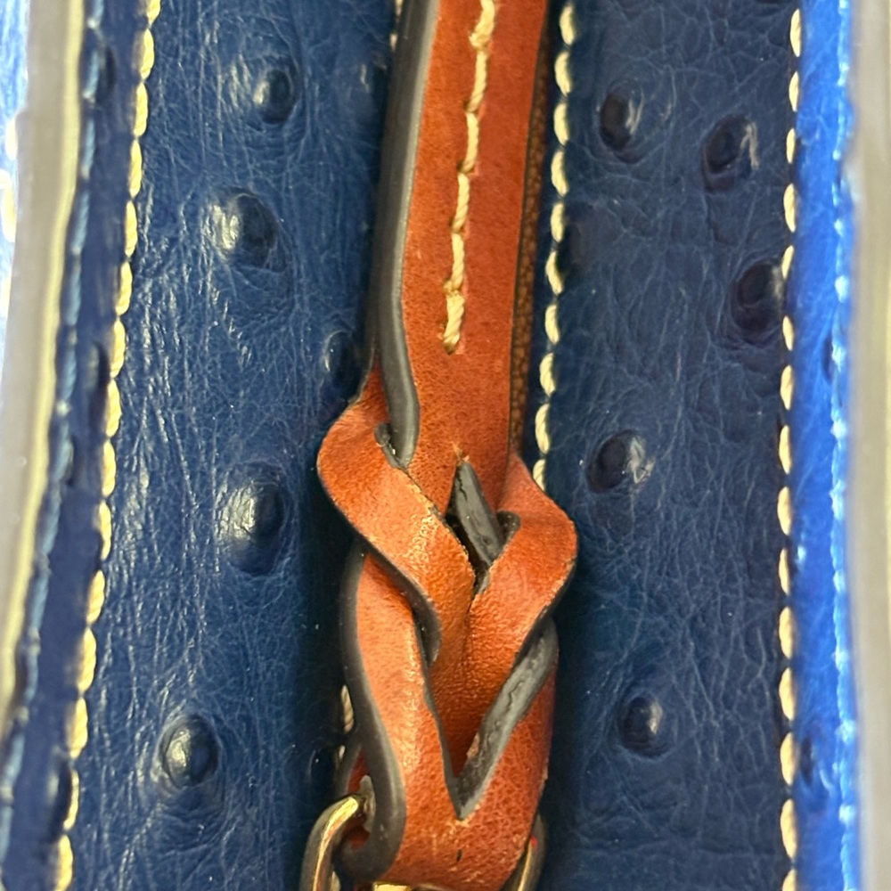 Dooney & Bourke Ostrich Navy Tote with Brown Handles - Picture 7 of 11